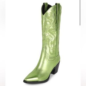 Jeffery Campbell Dagger Green Chrome Cowgirl Boots